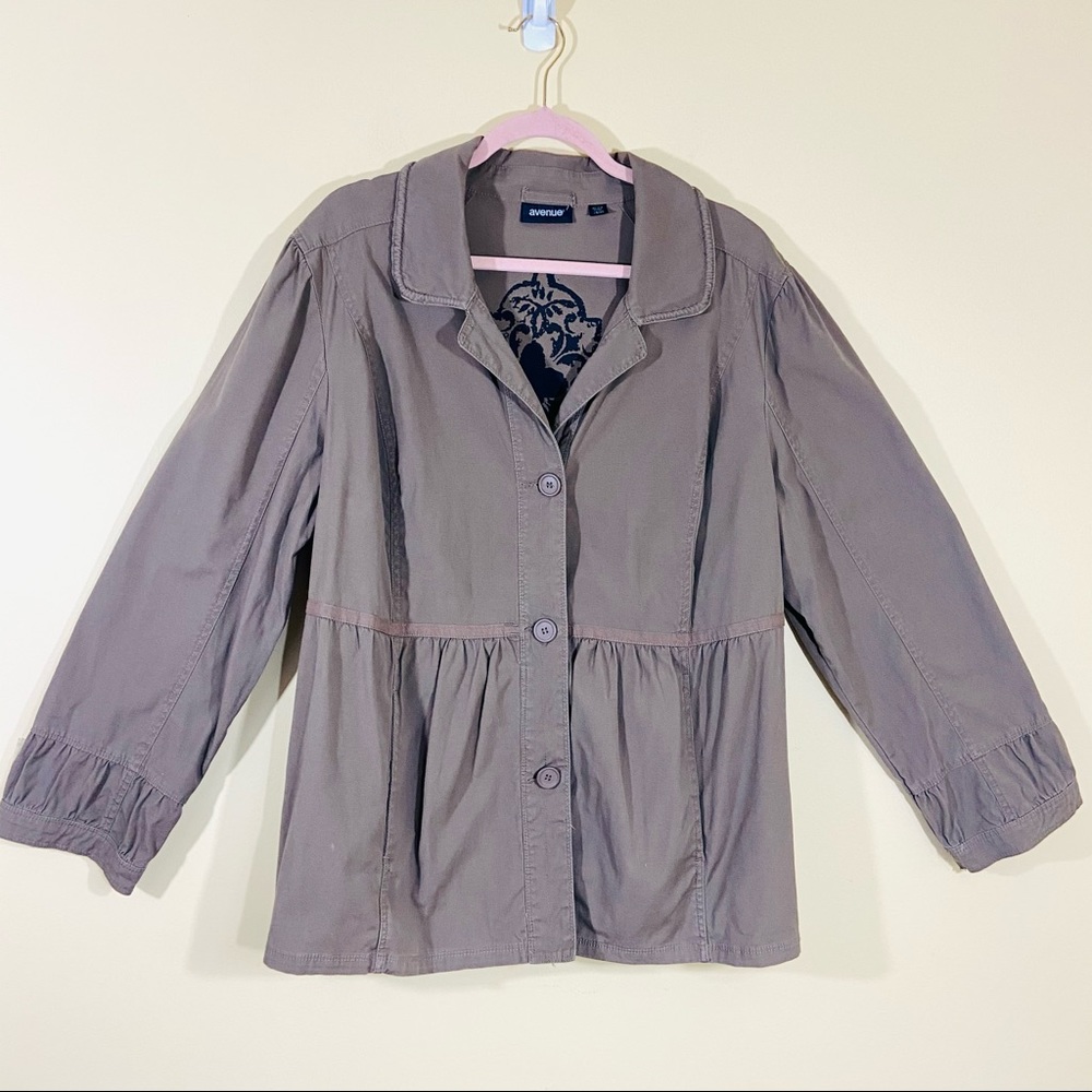 Avenue Brown Button Down Tie Back Gathered Jacket Coat Size 18/20